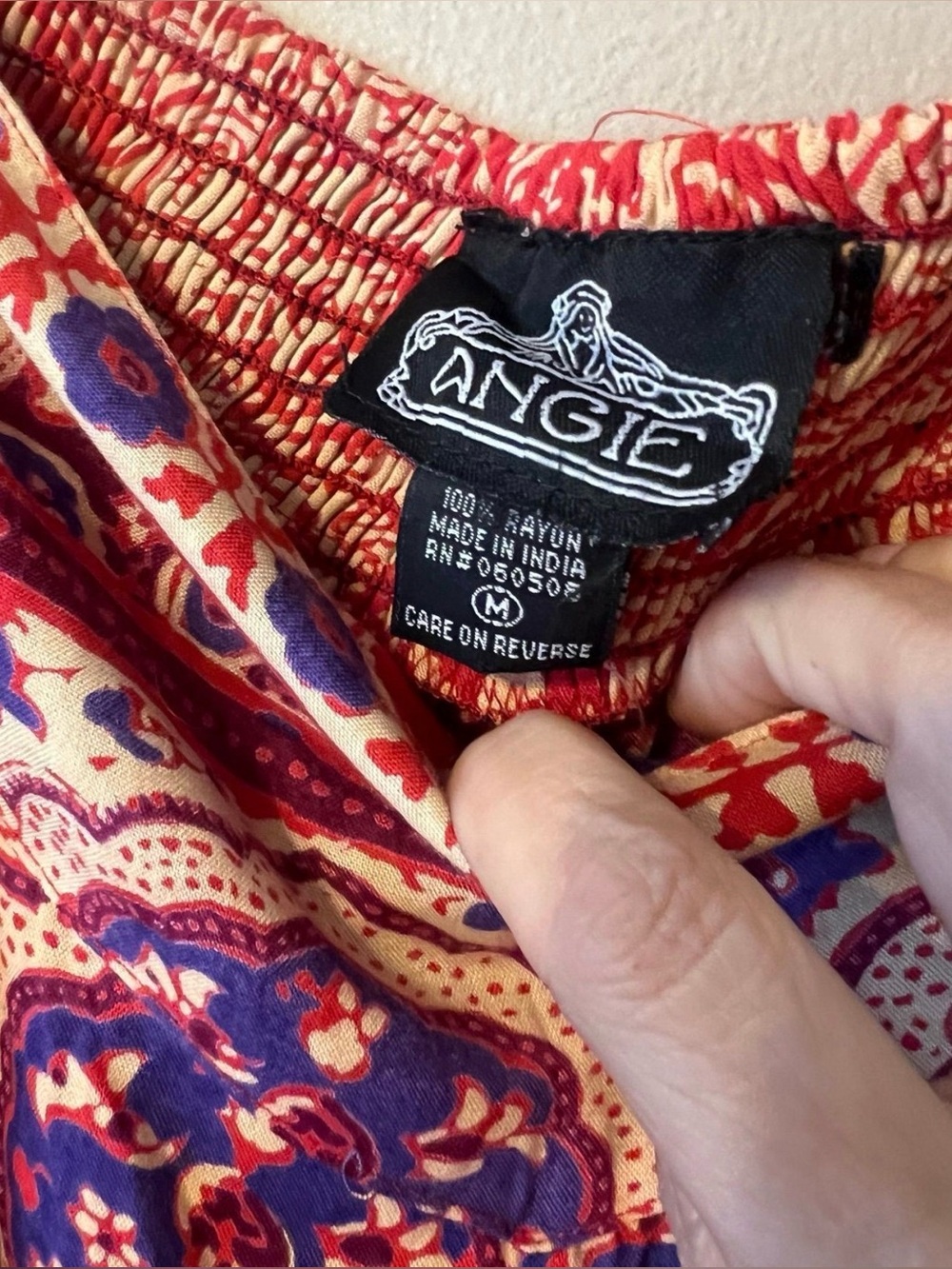 Angie Red and Purple Floral Boho Rayon Wide Leg Pants - Picture 3 of 4